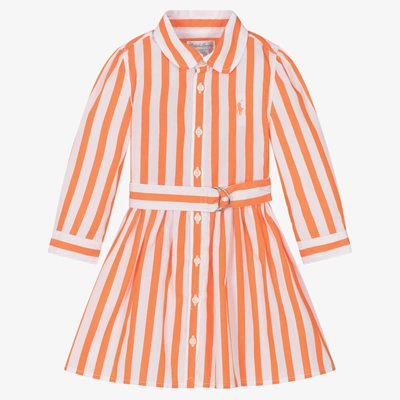 Ralph Lauren Baby Girls Orange & White Cotton Dress