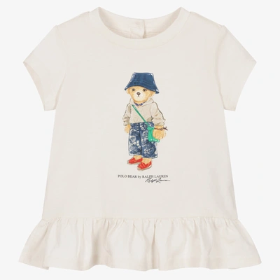 Ralph Lauren Baby Girls Ivory Polo Bear T-shirt