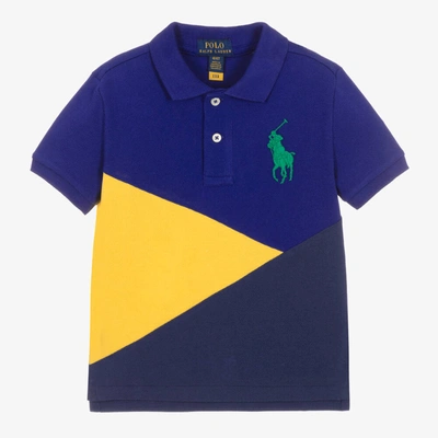 Ralph Lauren Kids' Boys Blue Cotton Colourblock Polo Shirt