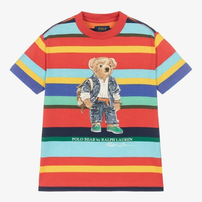 Ralph Lauren Kids' Boys Red Stripe Bear Cotton T-shirt