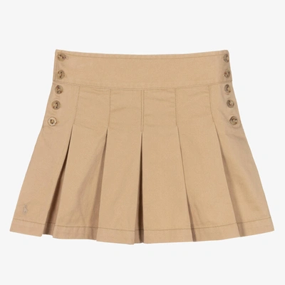 Ralph Lauren Kids' Girls Beige Cotton Twill Pleated Skirt