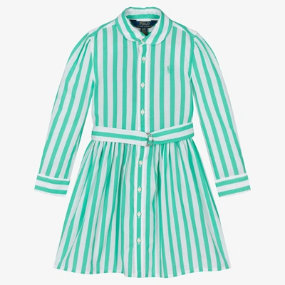 Ralph Lauren Kids' Girls Green & White Cotton Shirt Dress