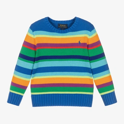Ralph Lauren Kids' Boys Blue Striped Knitted Jumper