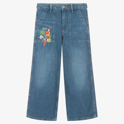 Ralph Lauren Kids' Girls Blue Embroidered Denim Jeans
