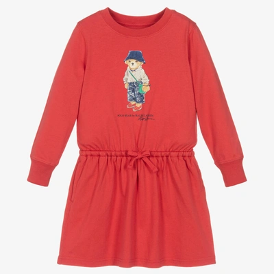 Ralph Lauren Kids' Girls Red Polo Bear Cotton Jersey Dress