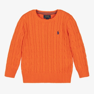 Ralph Lauren Kids' Boys Orange Cotton Cable Knit Jumper