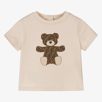 Fendi Baby Beige Ff Teddy Bear T-shirt