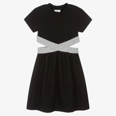 Fendi Kids' Girls Black & Silver Ff Cut-out Dress
