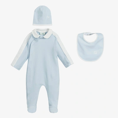 Fendi Blue Cotton Logo Babygrow Gift Set