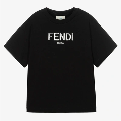 Fendi Kids' Boys Black & Metallic Silver Cotton T-shirt