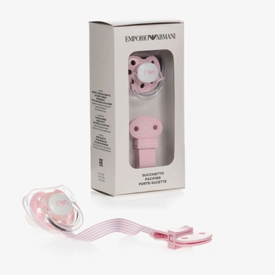 Emporio Armani Babies' Girls Pink Dummy & Clip Set