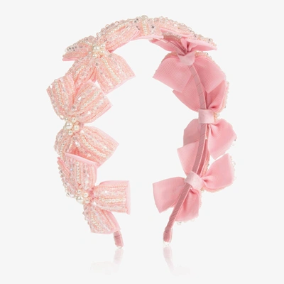 Sienna Likes To Party Kids'  Girls Pink Beaded Bow Hairband