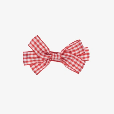 Peach Ribbons Kids' Girls Red Gingham Bow Clip (7cm) In Pink