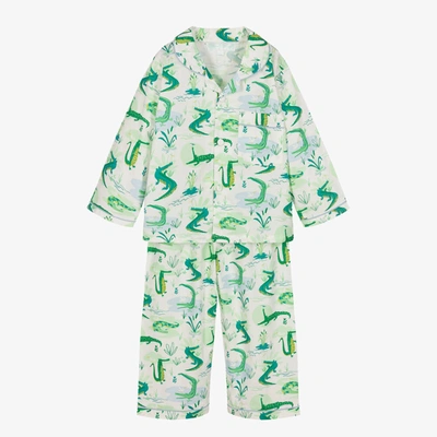 Powell Craft Ivory & Green Cotton Crocodile Pyjamas
