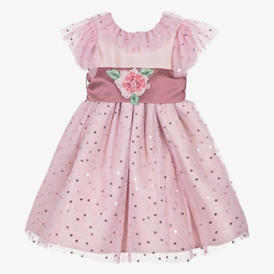 Nicki Macfarlane Kids' Girls Pink Sequined Tulle Dress