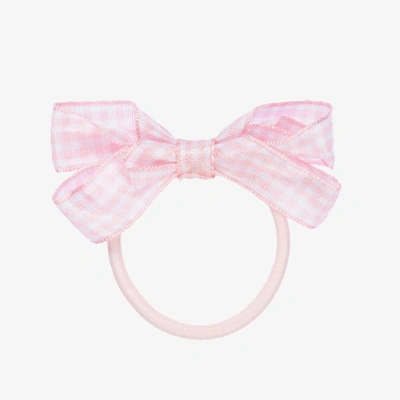 Peach Ribbons Kids' Girls Gingham Bow Hair Elastic (7cm) In Pink