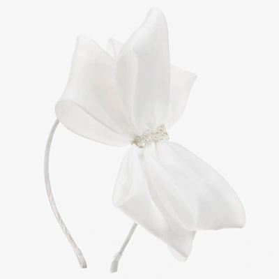 Sienna Likes To Party Kids'  Girls White Organza Bow Hairband