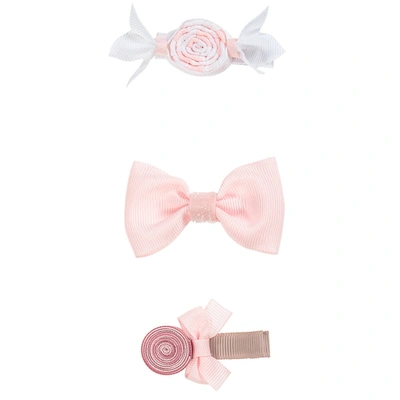 Milledeux Kids' Girls White & Pink Ribbon Hair Clips (3 Pack)