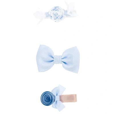 Milledeux Kids' Girls White & Blue Ribbon Hair Clips (3 Pack)