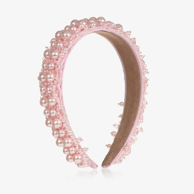 David Charles Girls Pink Faux Pearl Hairband