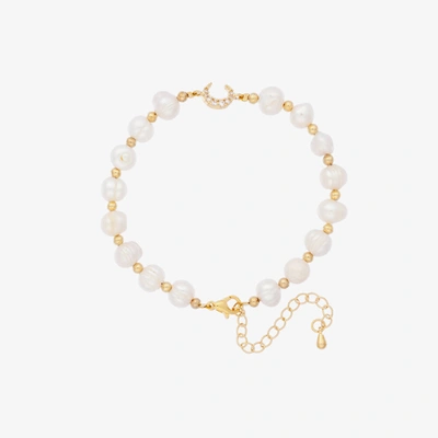 David Charles Girls Gold Pearl & Moon Bracelet