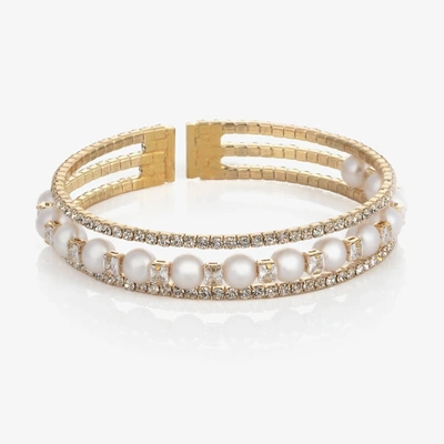 David Charles Girls Gold Diamanté & Pearl Bracelet