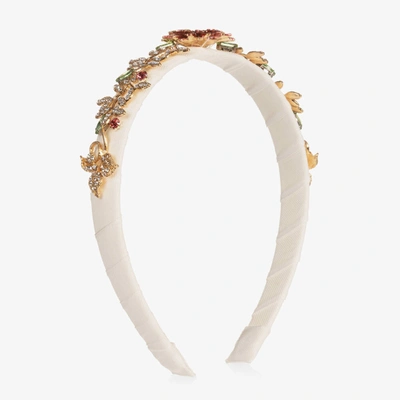 David Charles Girls Ivory & Pink Crystal Flowers Hairband