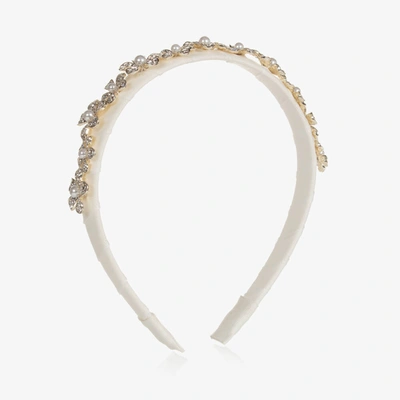 David Charles Girls Ivory Crystal & Pearl Flower Hairband