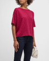 Eileen Fisher Slubby Bateau-neck Elbow-sleeve Top In Raspberry