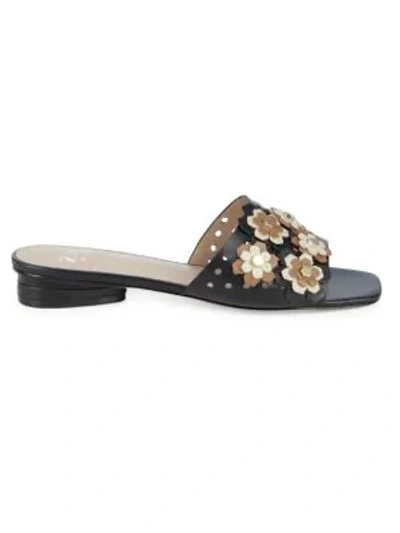 Zac Zac Posen Nicole Floral Perforated Leather Slides In Black