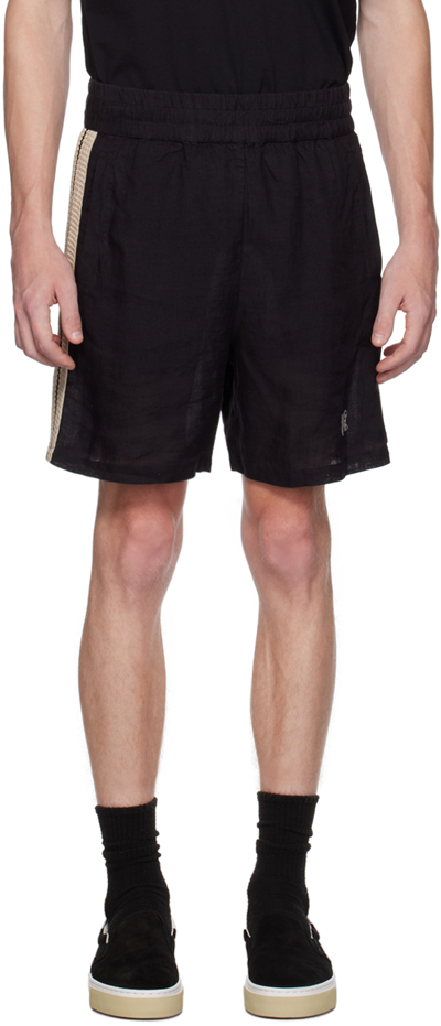 Palm Angels Monogram-embroidered Striped Shorts In Black