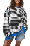 Free People Cotton Striped Long Sleeve Tee In Black Combo