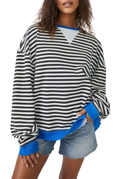 Free People Cotton Striped Long Sleeve Tee In Black Combo