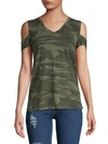 Sweet Romeo Camouflage Cold-shoulder Top In Cameo