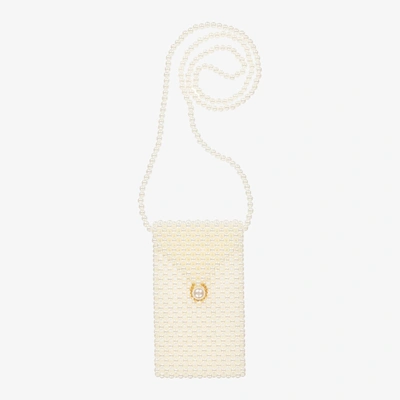 David Charles Kids' Girls Ivory Faux Pearl Phone Bag (18cm)