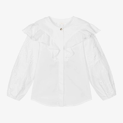 Chloé Kids' Girls Ivory Organic Cotton Ruffle Blouse In White