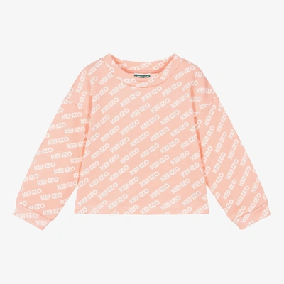 Kenzo Kids Girls Pink Cotton Logo Sweatshirt