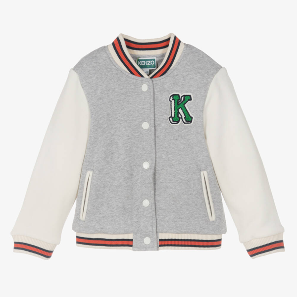 Kenzo Kids logo-embroidery varsity bomber jacket - Grey