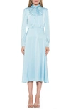 Alexia Admor Gillian Draped Mock Neck Long Sleeve Midi Dress In Halogen Blue