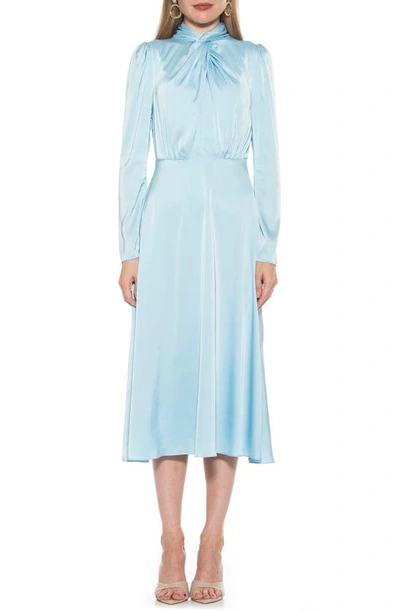 Alexia Admor Gillian Draped Mock Neck Long Sleeve Midi Dress In Halogen Blue