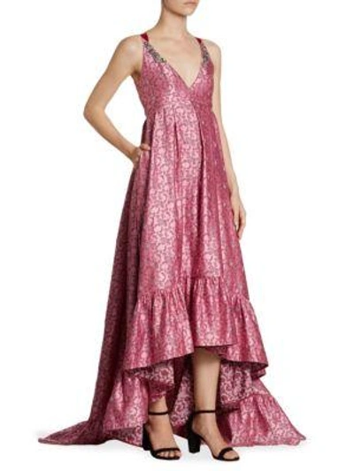 Erdem Janet Floral-print Satin Tie-back Gown In Pink