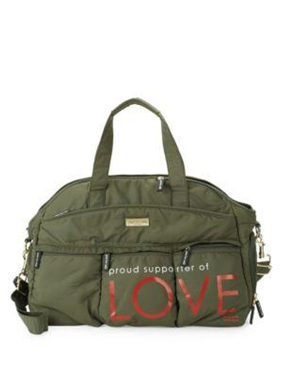 Peace Love World Proud Supporter Of Love Weekender Duffel Bag In Army Green