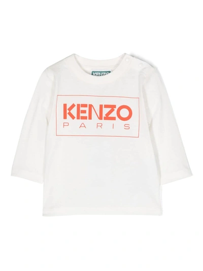 Kenzo Babies' Logo-print Long-sleeve Cotton T-shirt In Beige