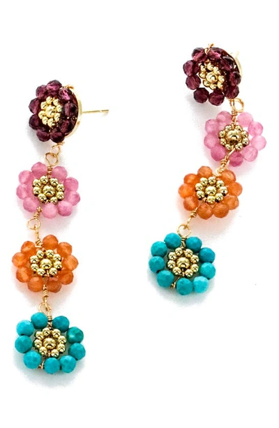 Panacea Multi Beaded Flower Linear Earrings