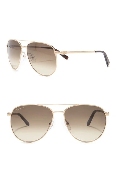 Ferragamo 60mm Aviator Sunglasses In Gold