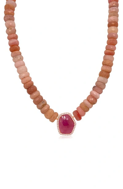 Meira T Pink Sapphire & Pavé Diamond Necklace