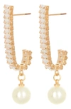Tasha Baguette Crystal Imitation Pearl Drop Earrings In Gold