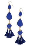 Panacea Drusy Tassel Earrings In Cobalt