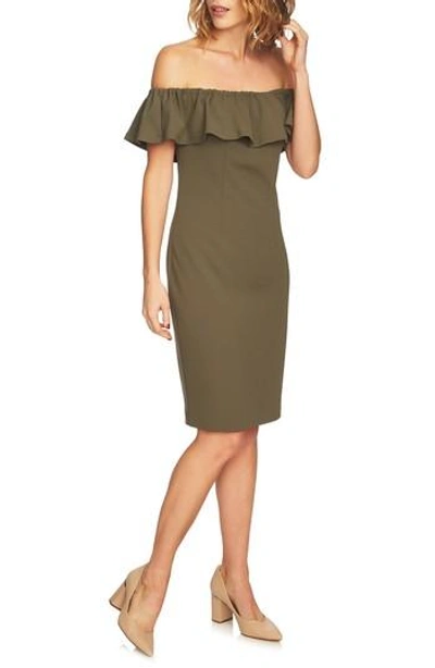 1.state Ruffle Off The Shoulder Dress In Olive Tree