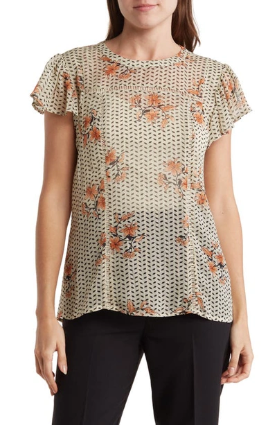 Dr2 By Daniel Rainn Paisley Print Fluttter Sleeve Blouse In Sand